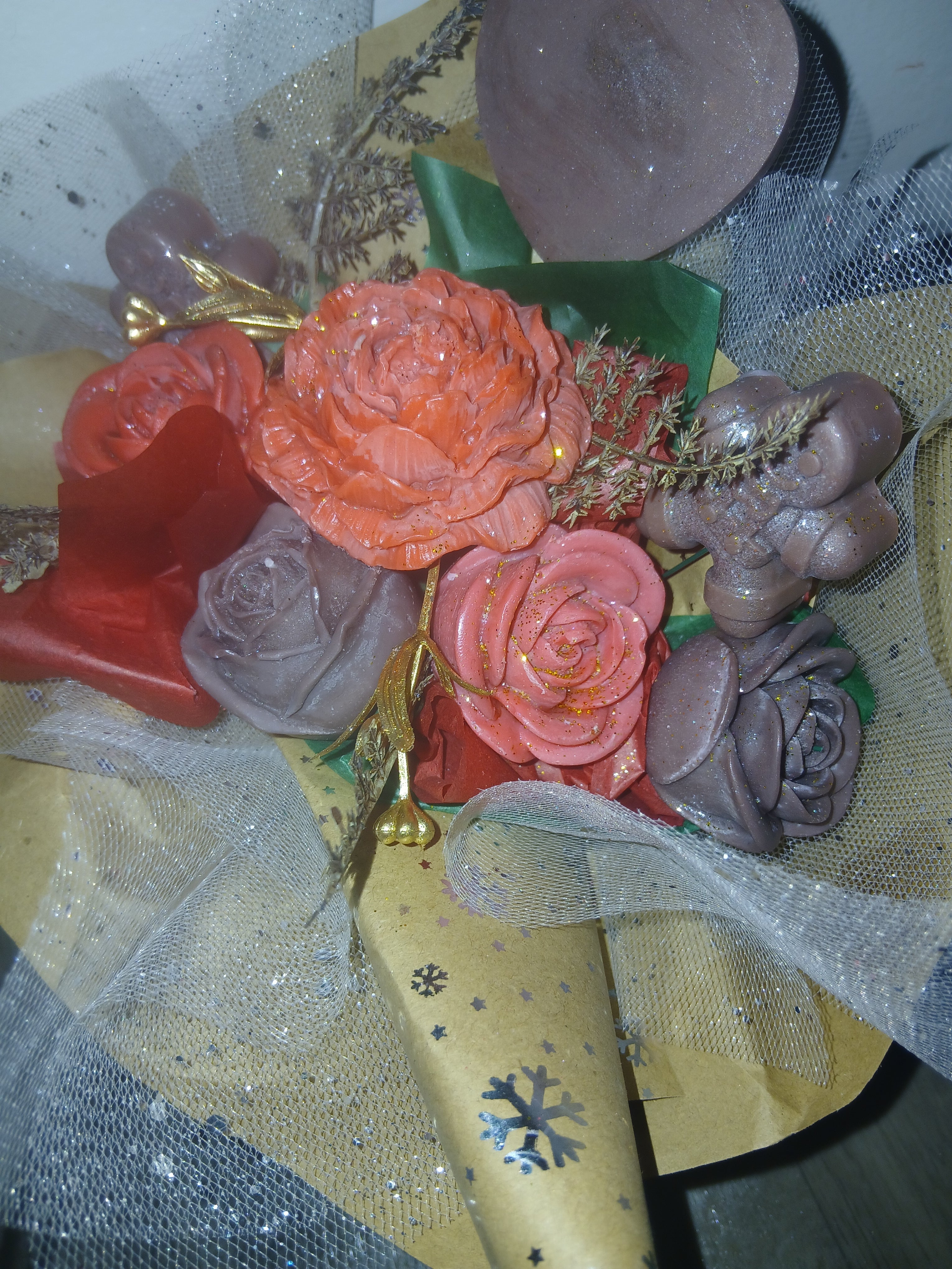 Bouquet de Noël  Création Artisanale et Féérique fondants /5 Fleurs 3 Noël