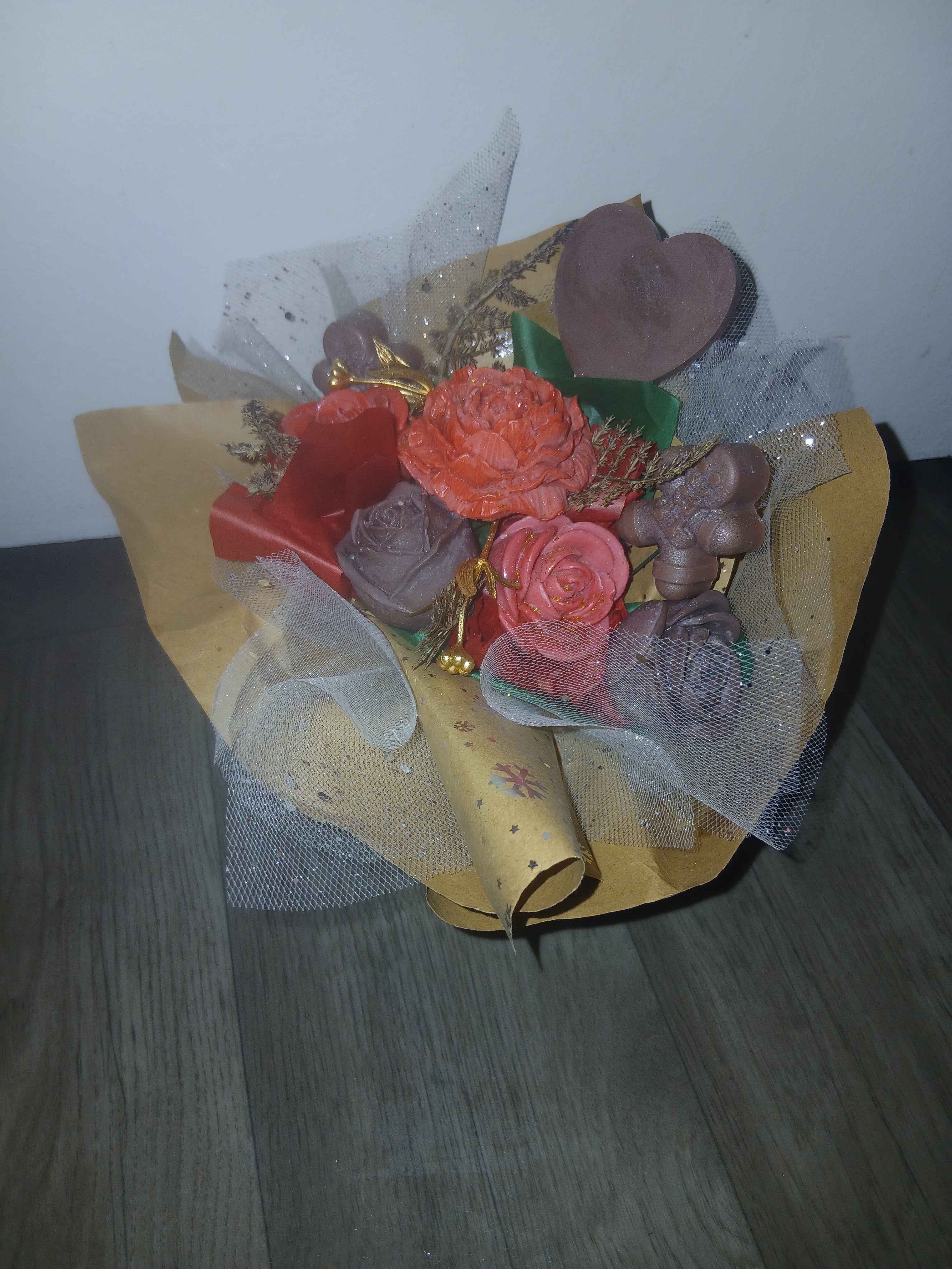 Bouquet de Noël  Création Artisanale et Féérique fondants /5 Fleurs 3 Noël